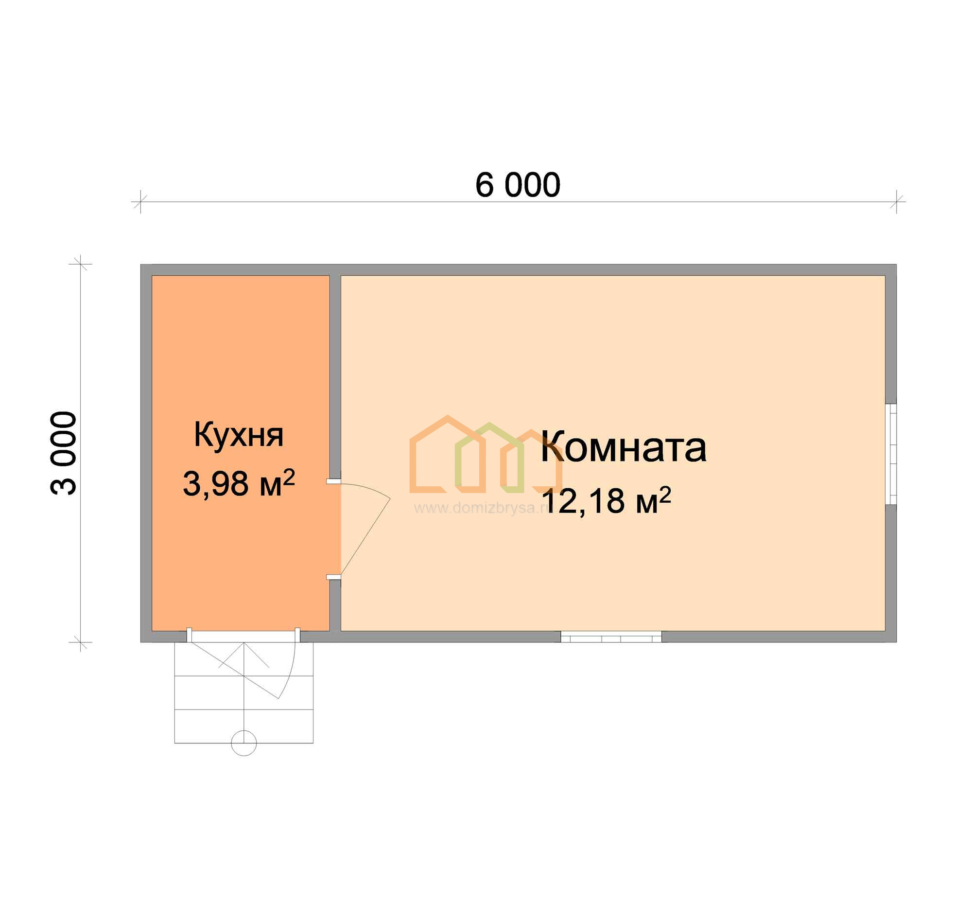 Брусовой садовый домик Клён (Б) 3x6 Площадь: 18 м² под ключ в Чехове